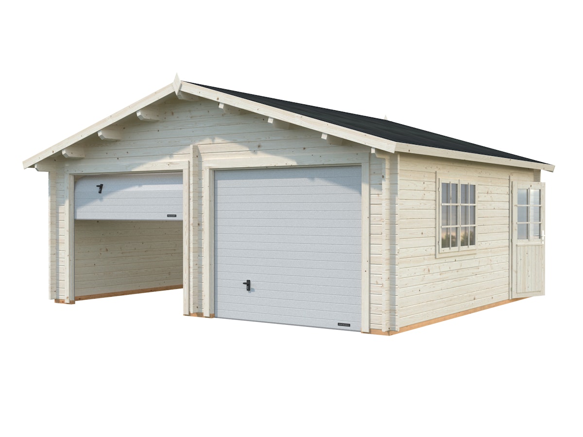 Palmako Garage Roger 28,4 m² - 44 mm - mit Sektionaltoren naturbelassen von Palmako