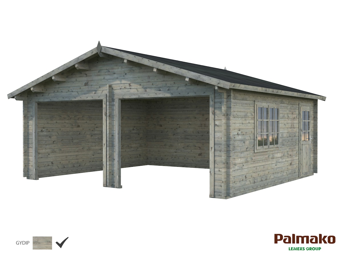 Palmako Garage Roger 28,4 m² - 44 mm - ohne Tore Grau tauchimprägniert von Palmako
