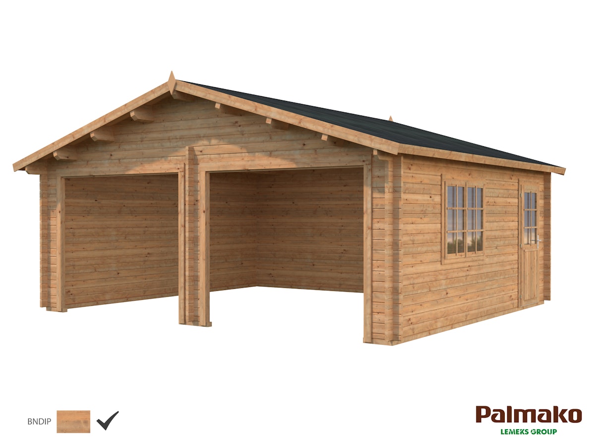 Palmako Garage Roger 28,4 m² - 44 mm - ohne Tore Hellbraun tauchimprägniert von Palmako