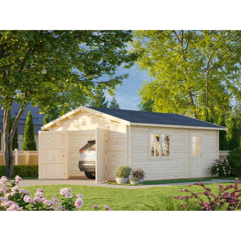 Palmako Garage Roger mit Holztor 450 x 550 cm Lackiert Grau-Weiß FSC® von Palmako