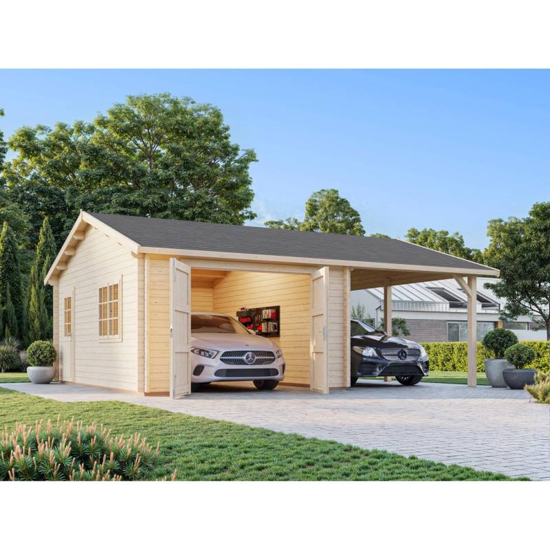 Palmako Garage Roger mit Holztor 653 x 550 cm Lackiert Dunkelgrau-Weiß FSC® von Palmako