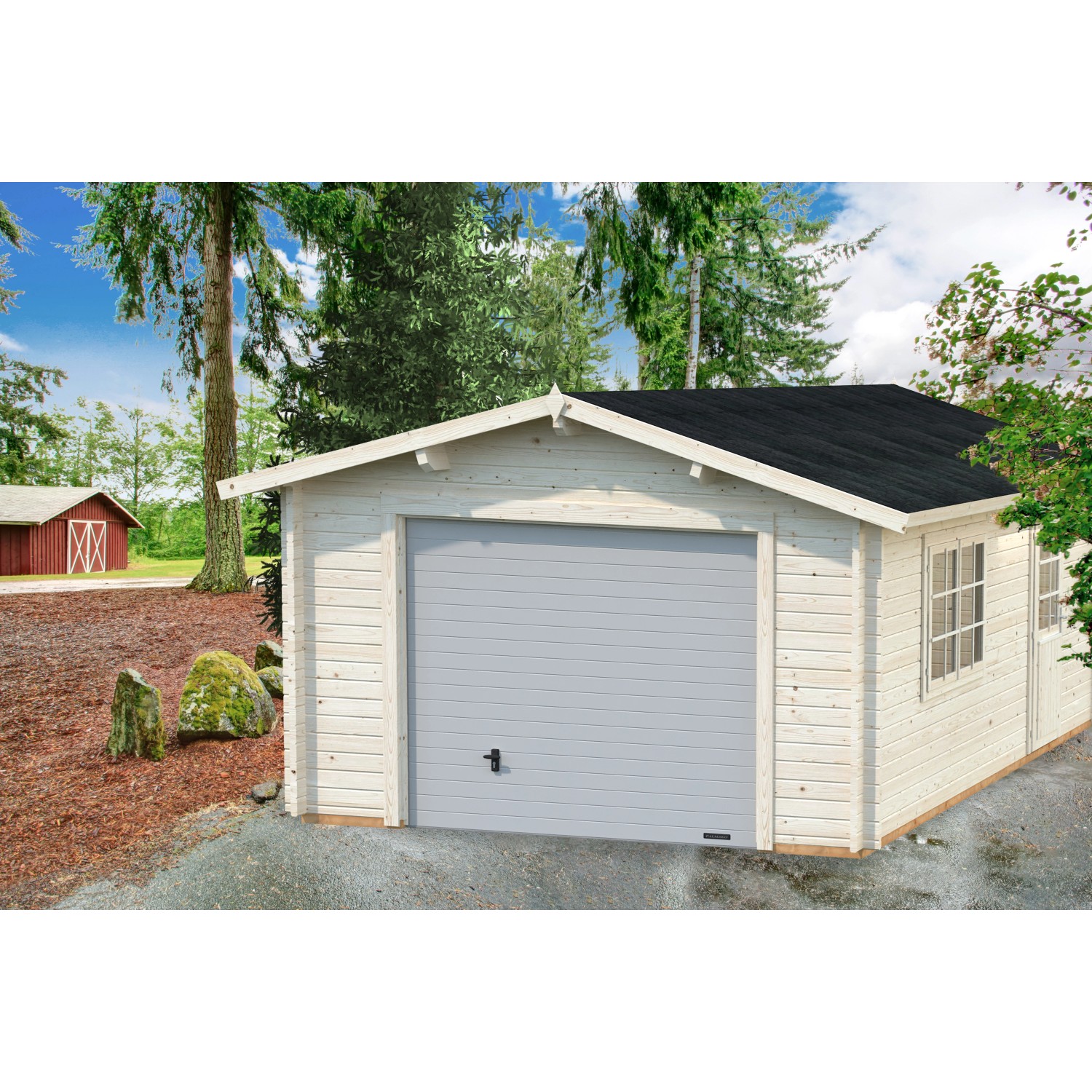Palmako Garage Roger mit Sektionaltor 360 x 550 cm Lackiert Weiß FSC® von Palmako