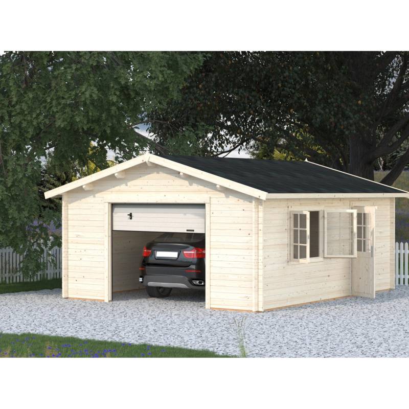 Palmako Garage Roger mit Sektionaltor 450 x 550 cm Lackiert Grau-Weiß FSC® von Palmako