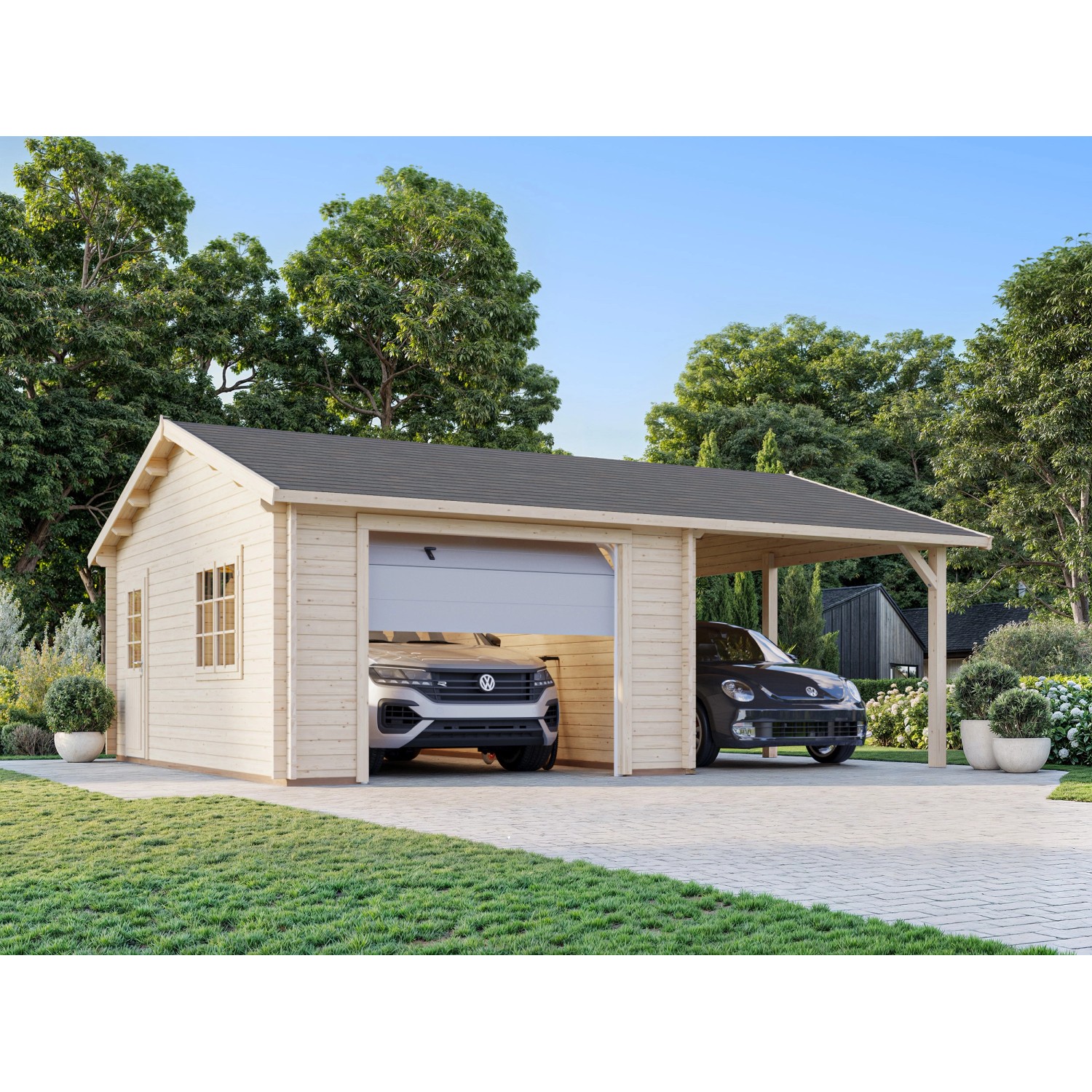Palmako Garage Roger mit Sektionaltor 653 x 550 cm Hellbraun FSC® von Palmako