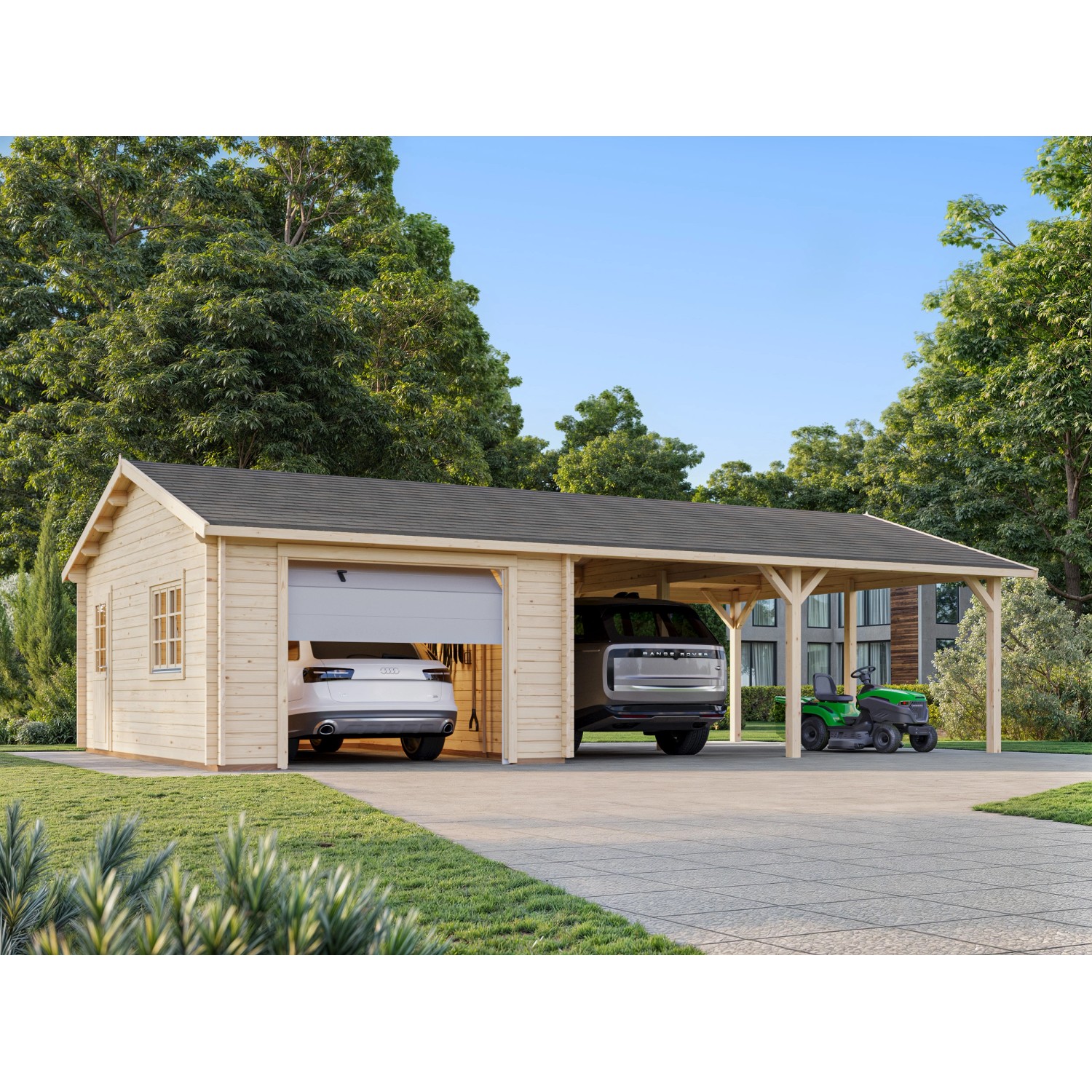 Palmako Garage Roger mit Sektionaltor 953 x 550 cm Lackiert Weiß FSC® von Palmako
