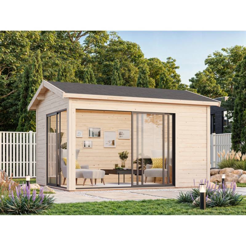 Palmako Gartenhaus Amanda Slide 390 x 300 cm Hellgrau-Anthrazit FSC® von Palmako