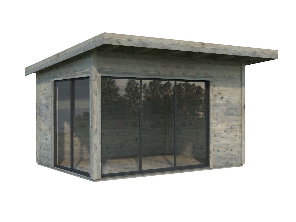 Palmako Gartenhaus Andrea 11,2 m² Slide Plus mit Isolierglas-Schiebetür - 44 mm Grau tauchgrundiert von Palmako