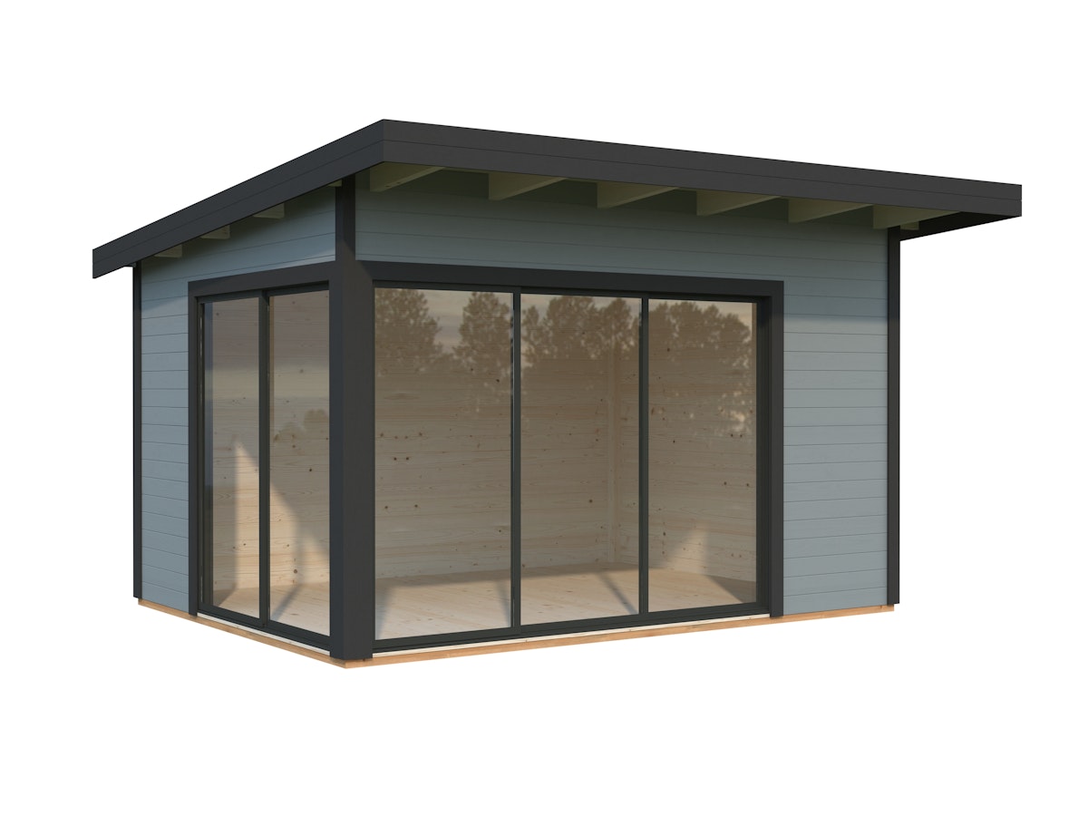 Palmako Gartenhaus Andrea 11,2 m² mit Schiebetür - 44 mm grau lackiert (RAL7042+ RAL7016) von Palmako