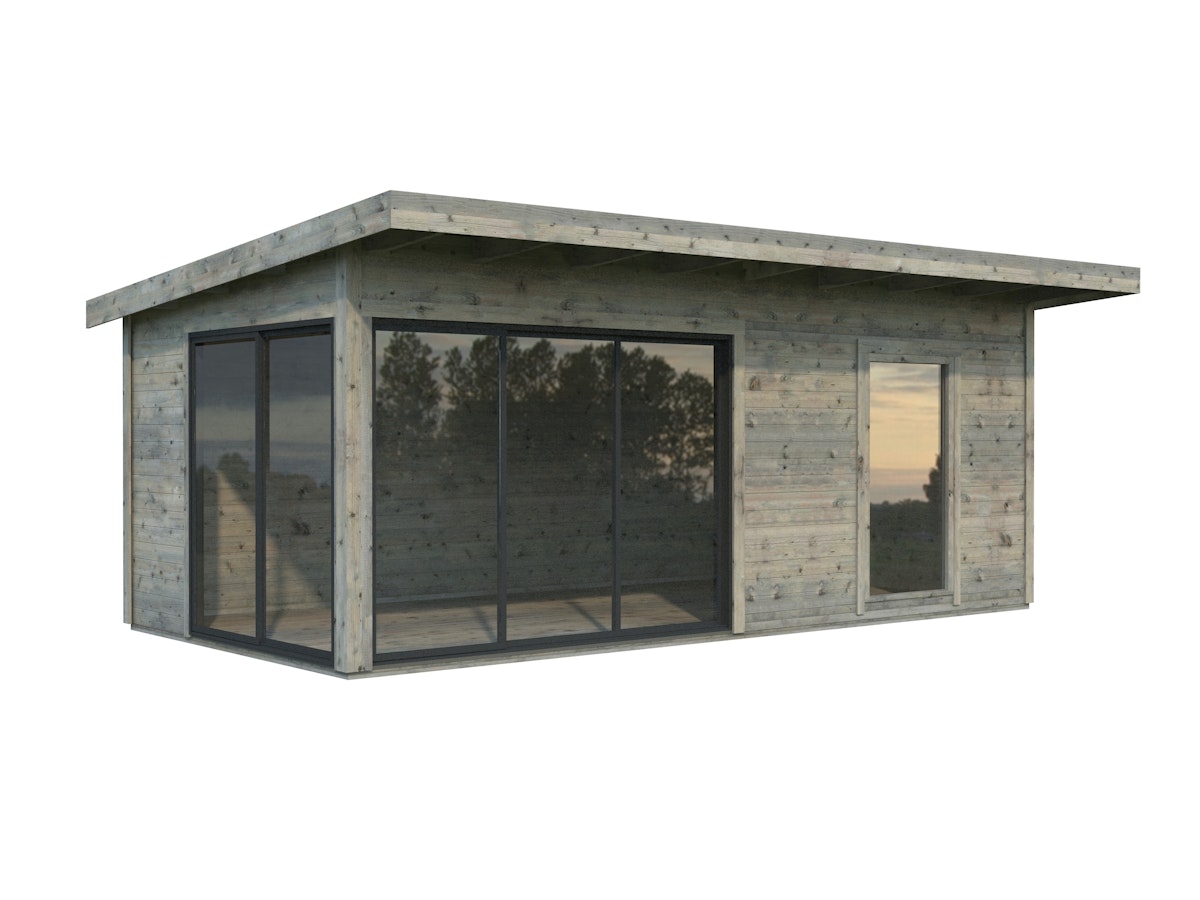 Palmako Gartenhaus Andrea 17,1 m² Slide Plus mit Isolierglas-Schiebetür - 44 mm Grau tauchgrundiert von Palmako
