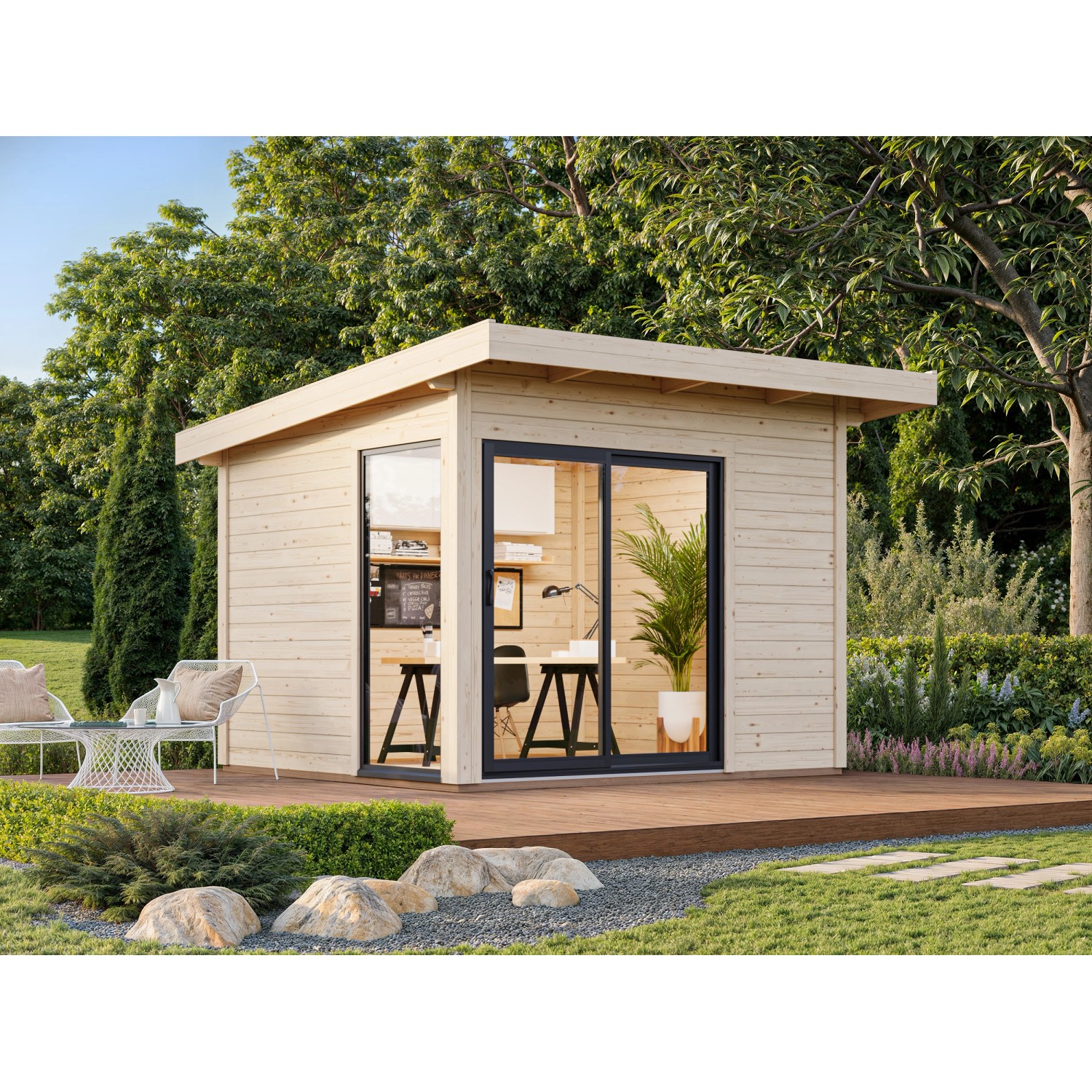 Palmako Gartenhaus Andrea Slide Plus 296 x 270 cm Hellgrau-Anthrazit FSC® von Palmako