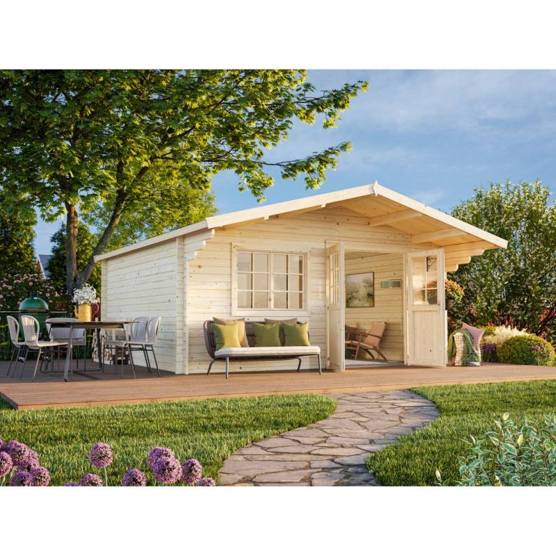 Palmako Gartenhaus Britta 480 x 425 cm Lackiert Grau-Weiß FSC® von Palmako