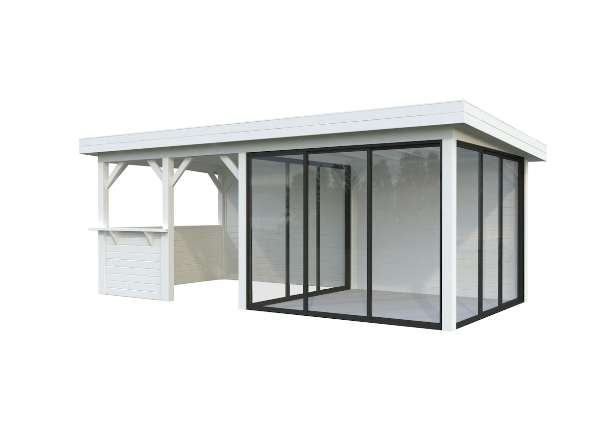 Palmako Gartenhaus Connect Lenna 16,6 m² Set 708 Slide Plus mit Isolierglas-Schiebetüren - 28 mm weiß lackiert von Palmako