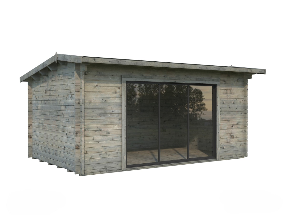 Palmako Gartenhaus Ines 13,7 m² Slide Plus mit Isolierglas-Schiebetür - 44 mm Grau tauchgrundiert von Palmako