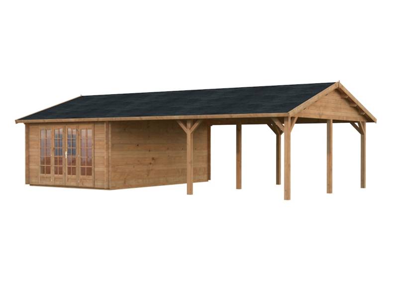 Palmako Gartenhaus Irene 21,9+5,2 m² - 44 mm hellbraun tauchgrundiert von Palmako