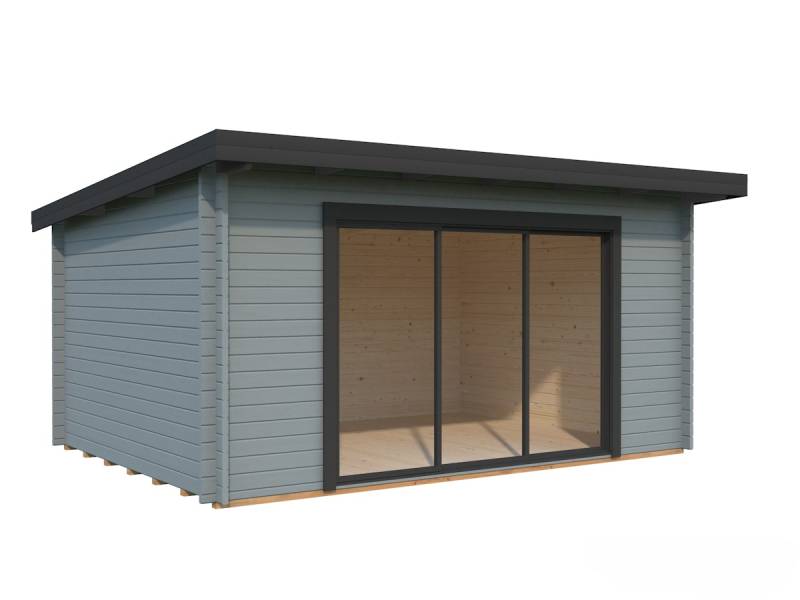 Palmako Gartenhaus Lea 14,2 m² Plus mit Isolierglas-Schiebetür - 44 mm grau lackiert (RAL7042+ RAL7016) von Palmako