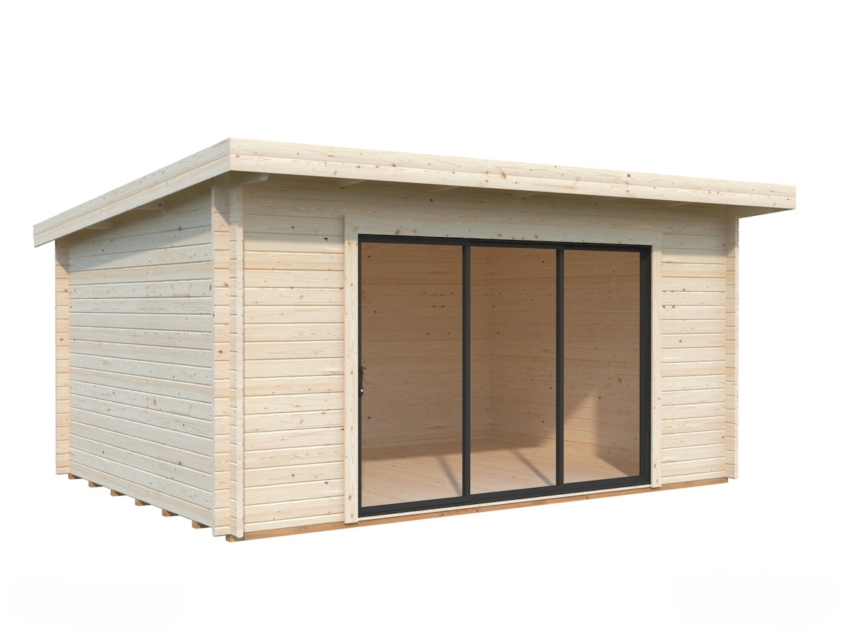 Palmako Gartenhaus Lea 14,2 m² Plus mit Isolierglas-Schiebetür - 44 mm naturbelassen von Palmako