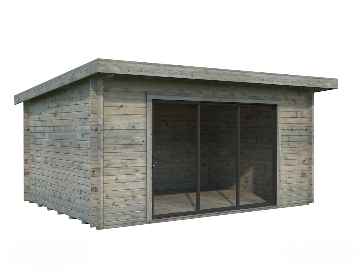 Palmako Gartenhaus Lea 14,2 m² mit Schiebetür - 44 mm Grau tauchgrundiert inkl. gratis EPDM-Dachfolie von Palmako