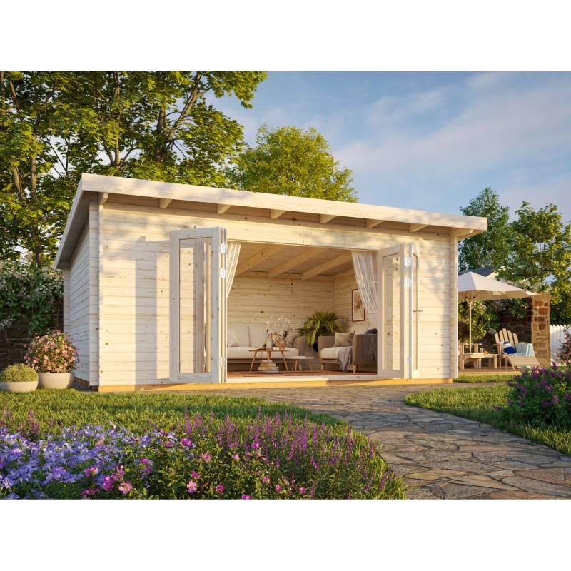 Palmako Gartenhaus Lea Bifold 530 x 380 cm Lackiert Dunkelgrau-Weiß FSC® von Palmako