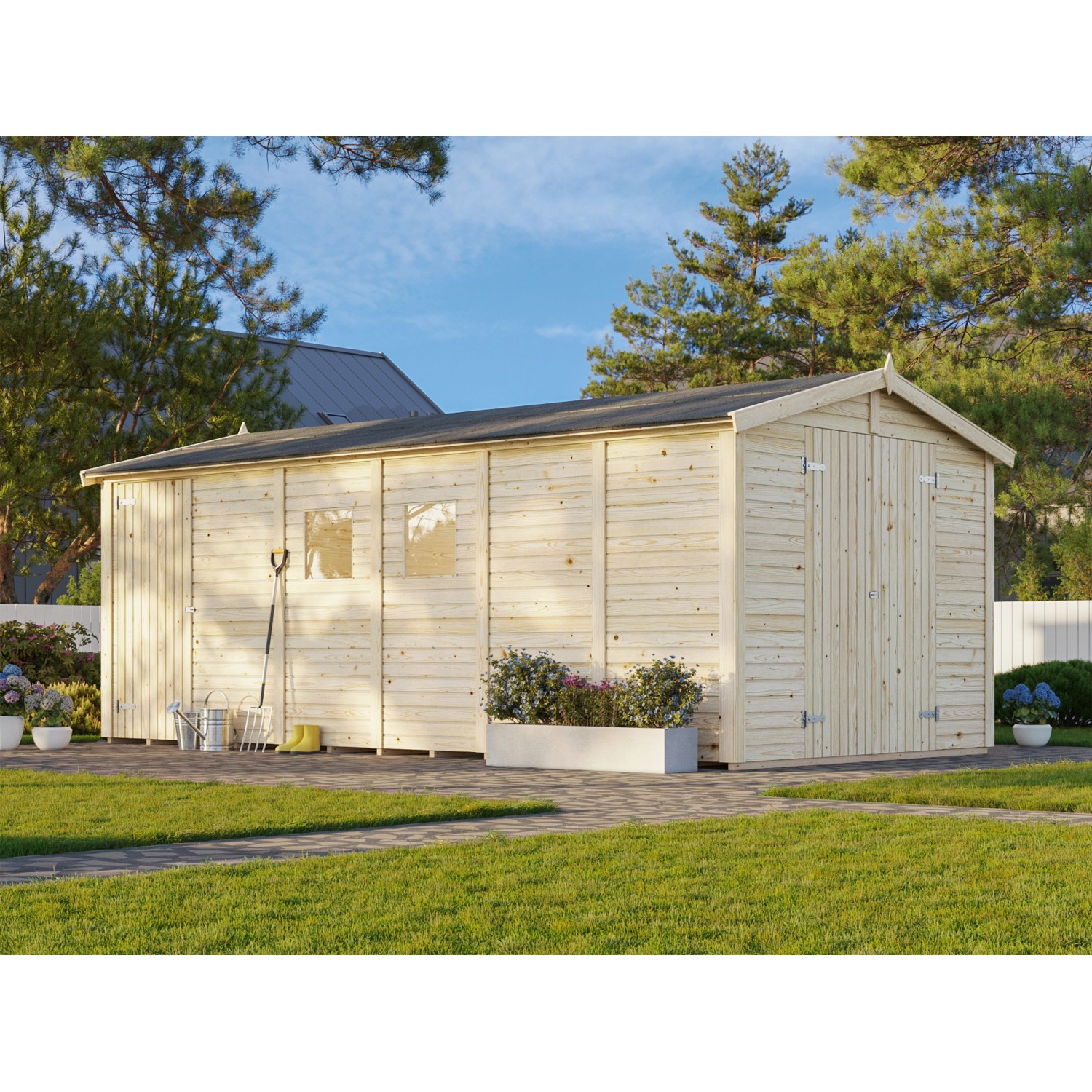 Palmako Gerätehaus Dan 273 x 550 cm Lackiert Hellgrau FSC® von Palmako