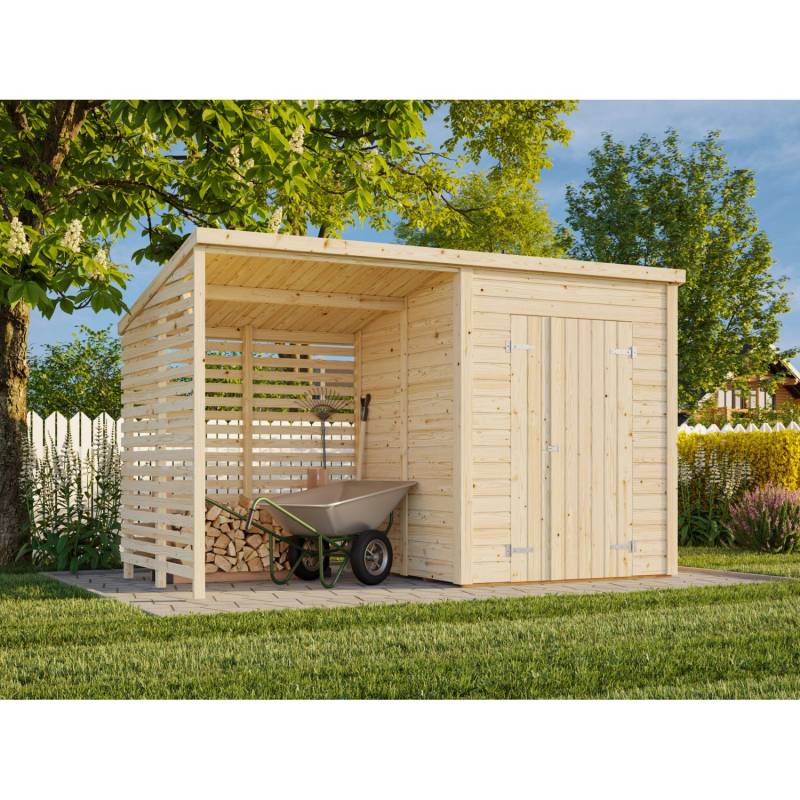 Palmako Gerätehaus Leif 370 x 170 cm Lackiert Dunkelgrau FSC® von Palmako
