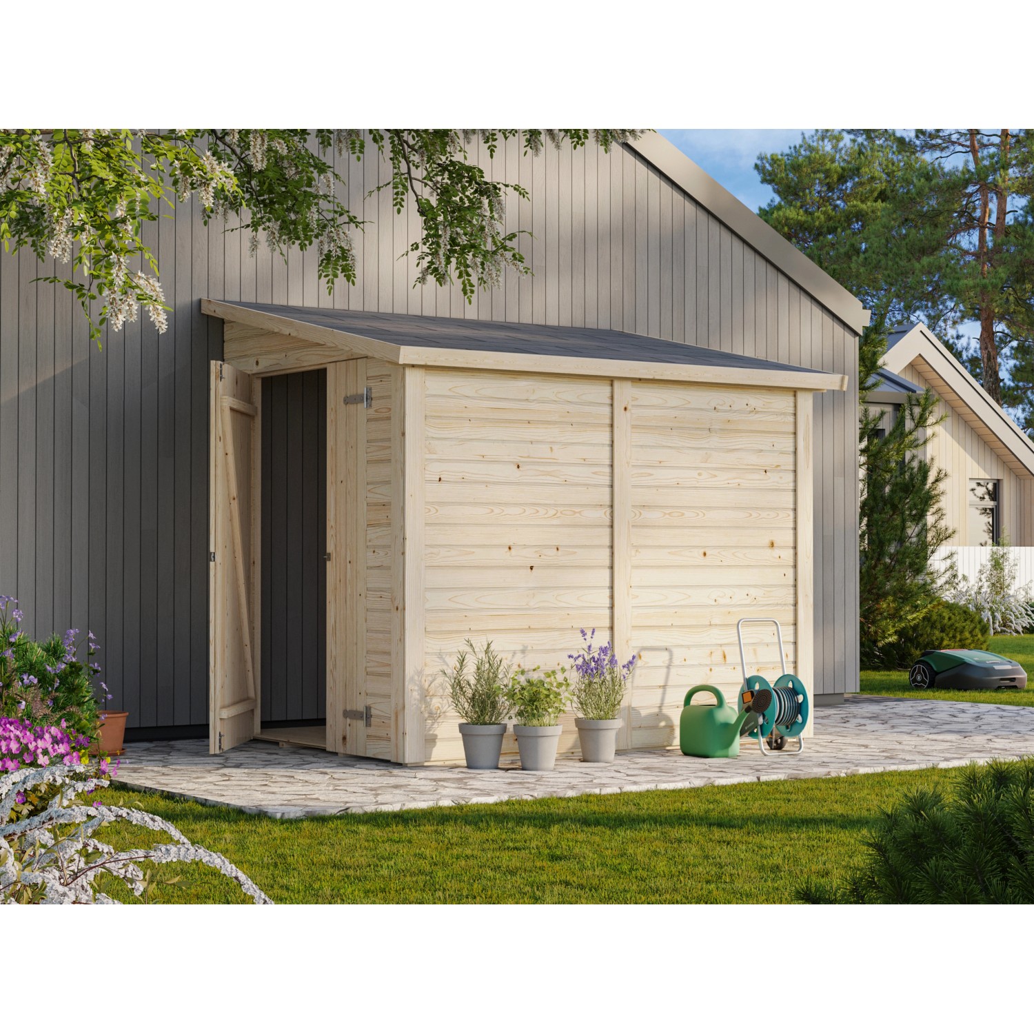 Palmako Gerätehaus Mia 222 x 165 cm Lackiert Dunkelgrau FSC® von Palmako