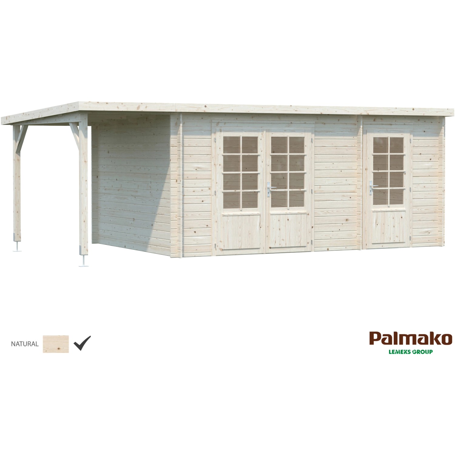 Palmako Ella Holz-Gartenhaus Natur Pultdach Unbehandelt 610 cm x 300 cm von Palmako