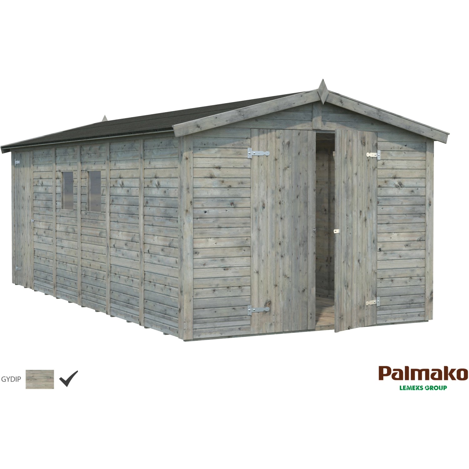 Palmako Dan Holz-Gartenhaus Grau Satteldach Tauchgrundiert 273 cm x 550 cm von Palmako