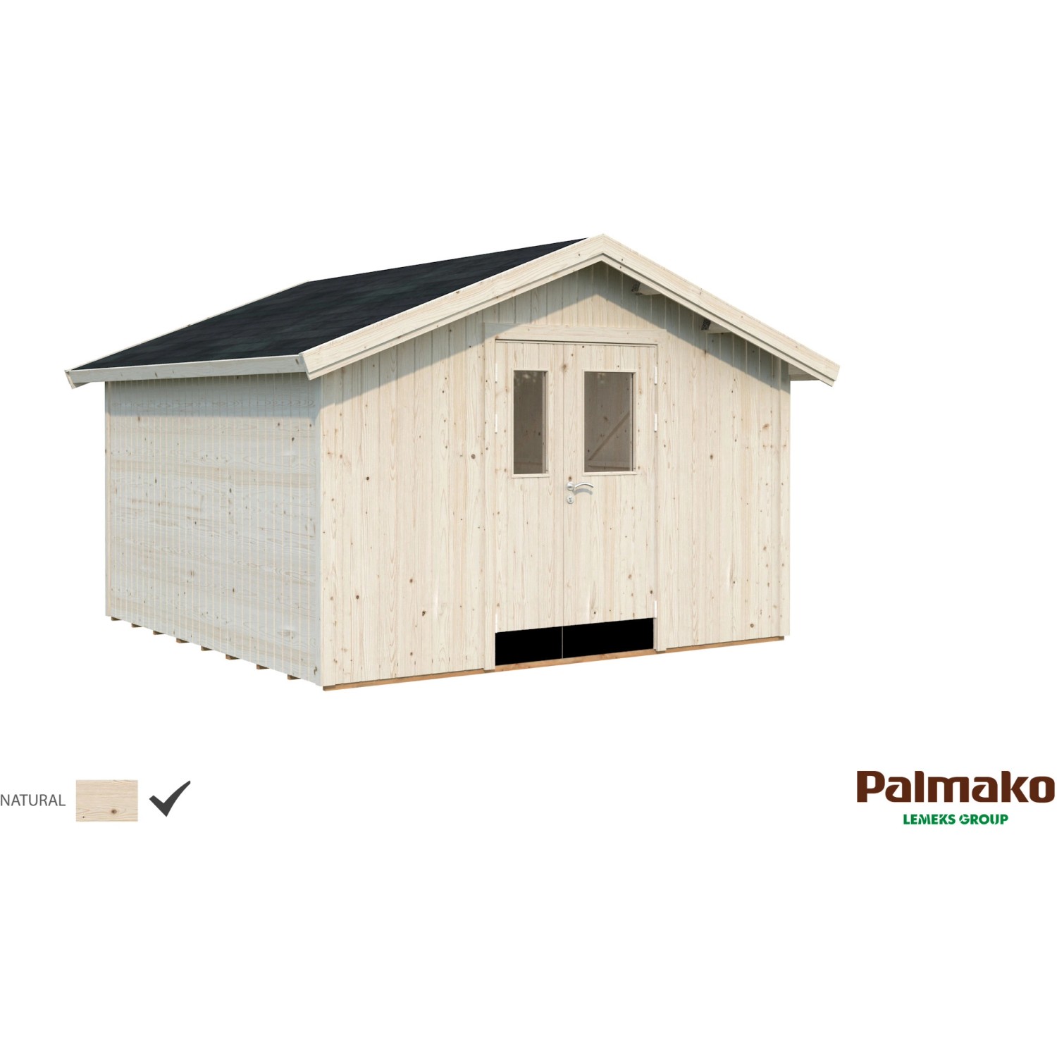 Palmako Lucas Holz-Gartenhaus Natur Satteldach Unbehandelt 348 cm x 354 cm von Palmako