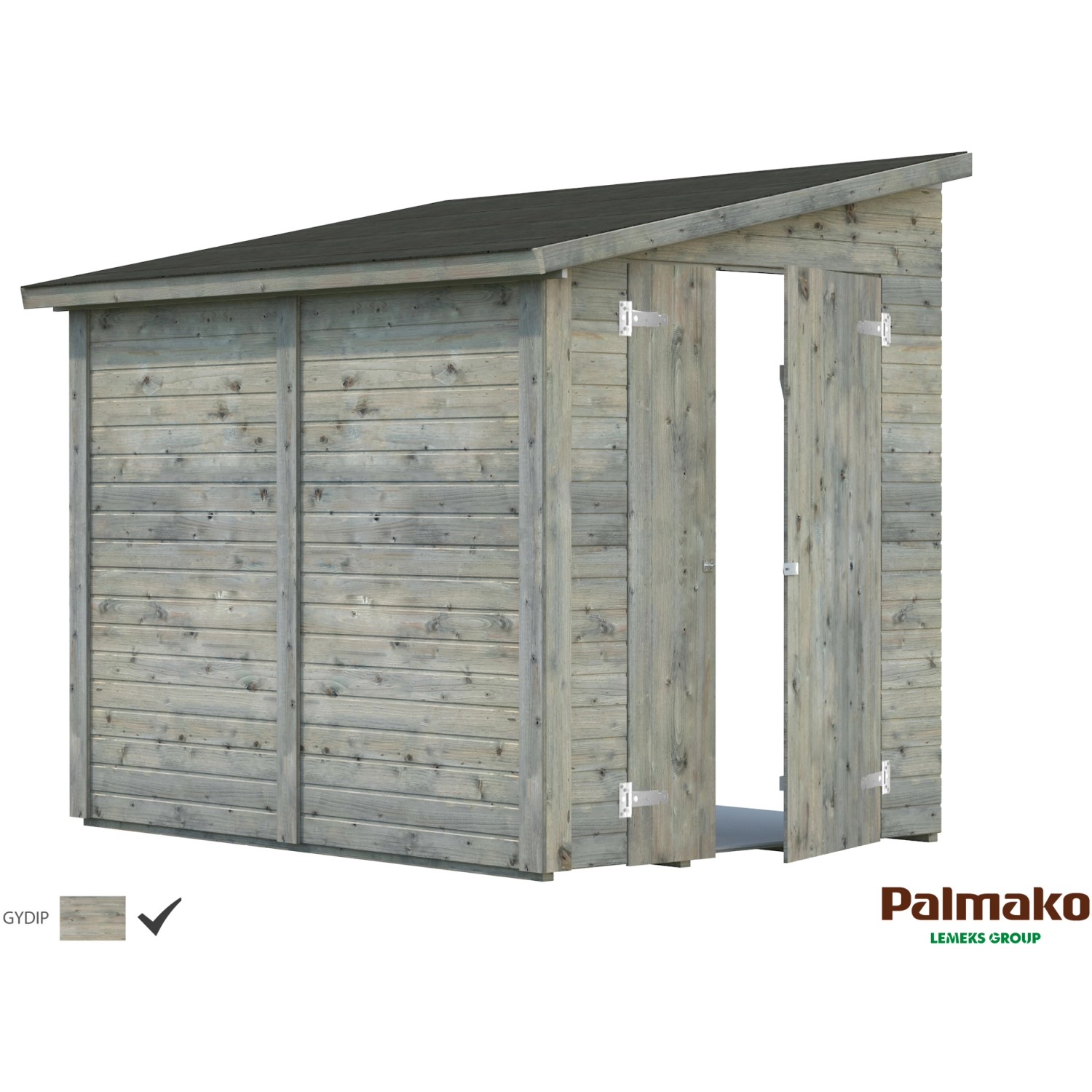 Palmako Mia Holz-Gartenhaus Grau Pultdach Tauchgrundiert 222 cm x 165 cm von Palmako