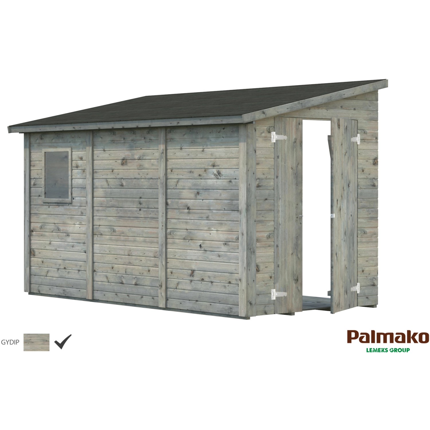 Palmako Mia Holz-Gartenhaus Grau Pultdach Tauchgrundiert 333 cm x 165 cm von Palmako