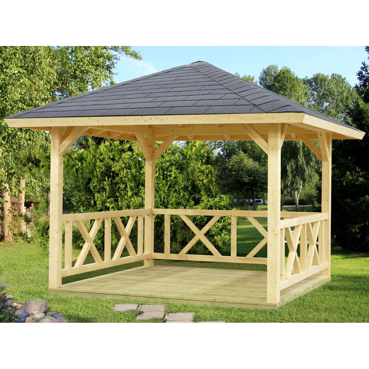 Palmako Holz-Pavillon Betty Natur unbehandelt 300 cm x 300 cm ohne Fußboden von Palmako