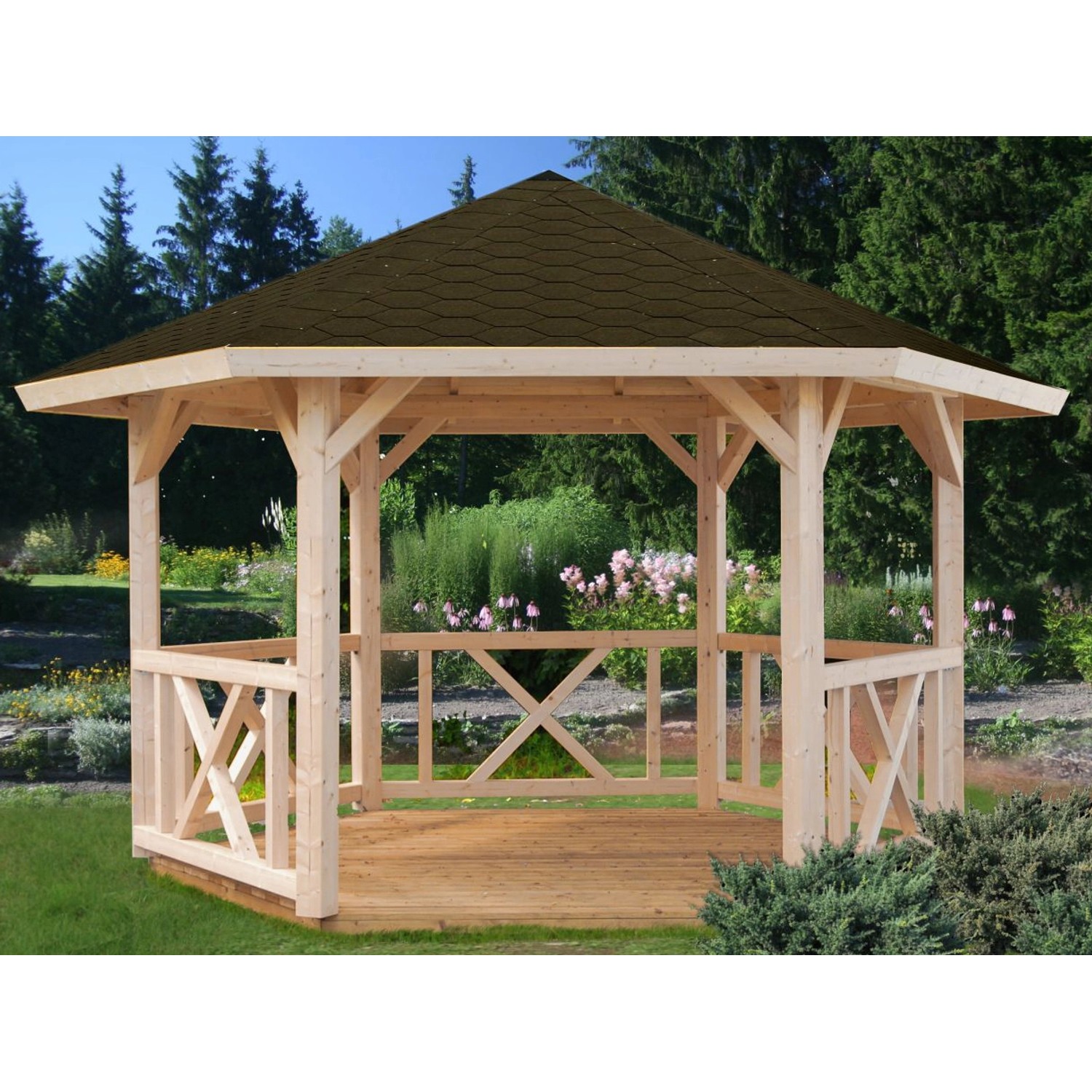 Palmako Holz-Pavillon Betty Natur unbehandelt 337 cm x 423 cm ohne Fußboden von Palmako