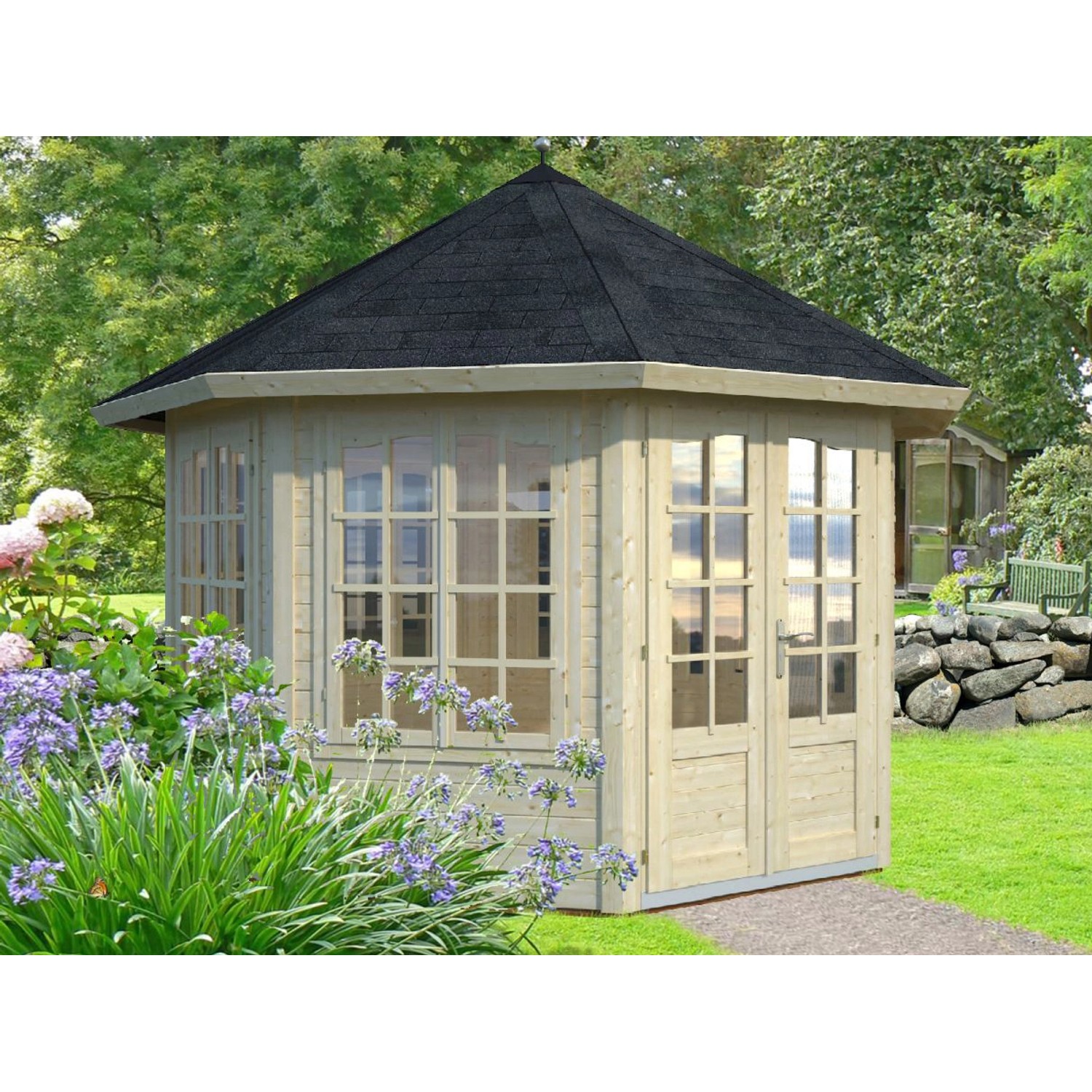 Palmako Holz-Pavillon Veronica 7 Natur unbehandelt 337 cm x 337 cm von Palmako