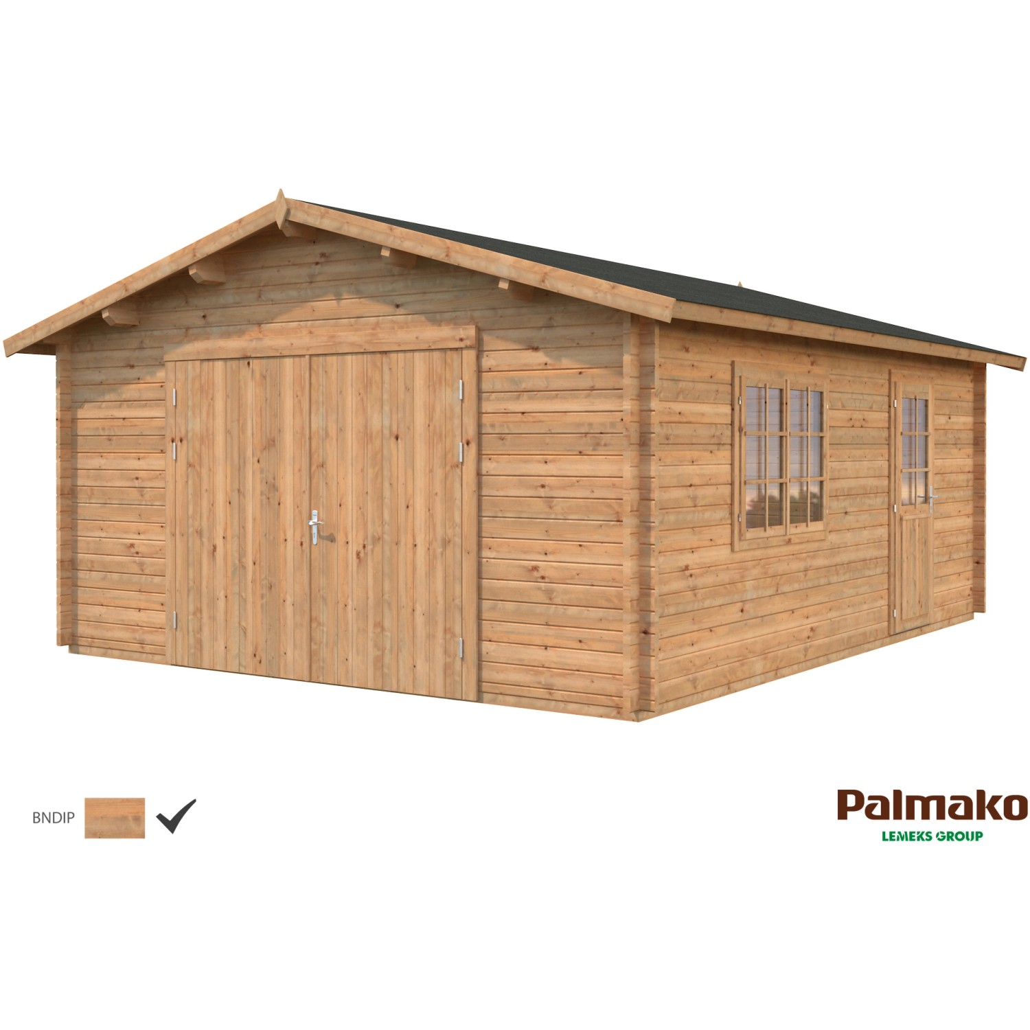 Palmako Holzgarage Roger mit Holztor Braun tauchgrundiert 450 cm x 550 cm von Palmako