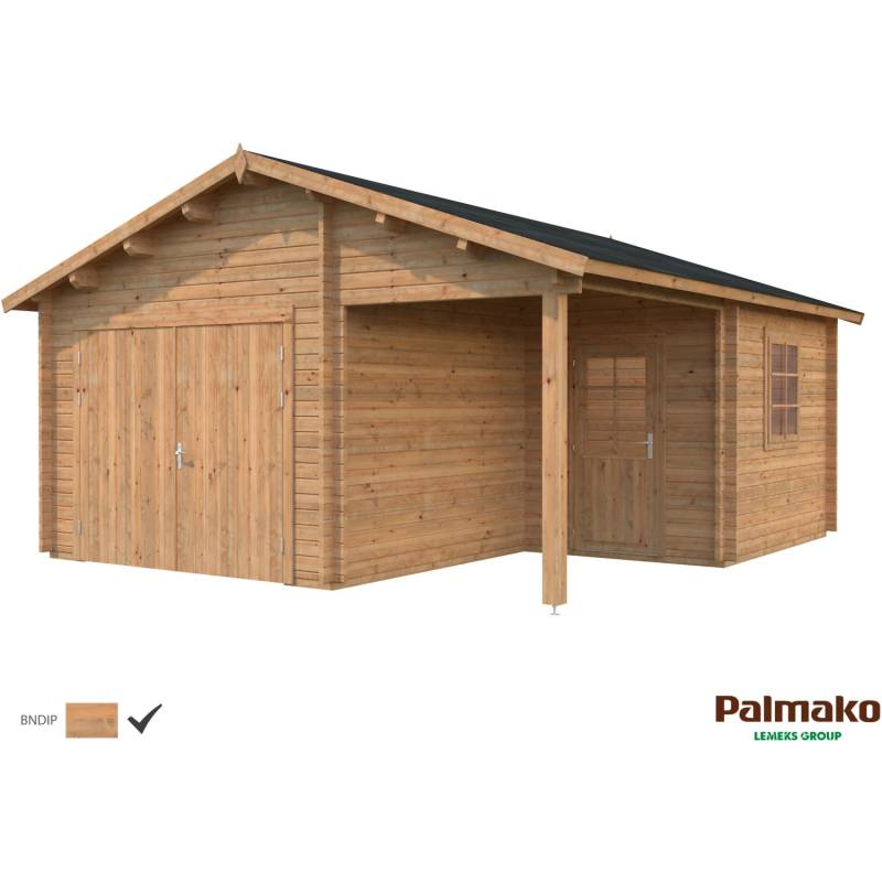 Palmako Holzgarage Roger mit Holztor Braun tauchgrundiert 510 cm x 550 cm von Palmako