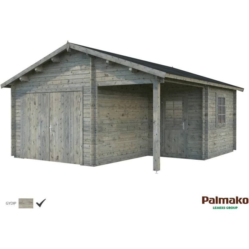 Palmako Holzgarage Roger mit Holztor Grau tauchgrundiert 510 cm x 550 cm von Palmako