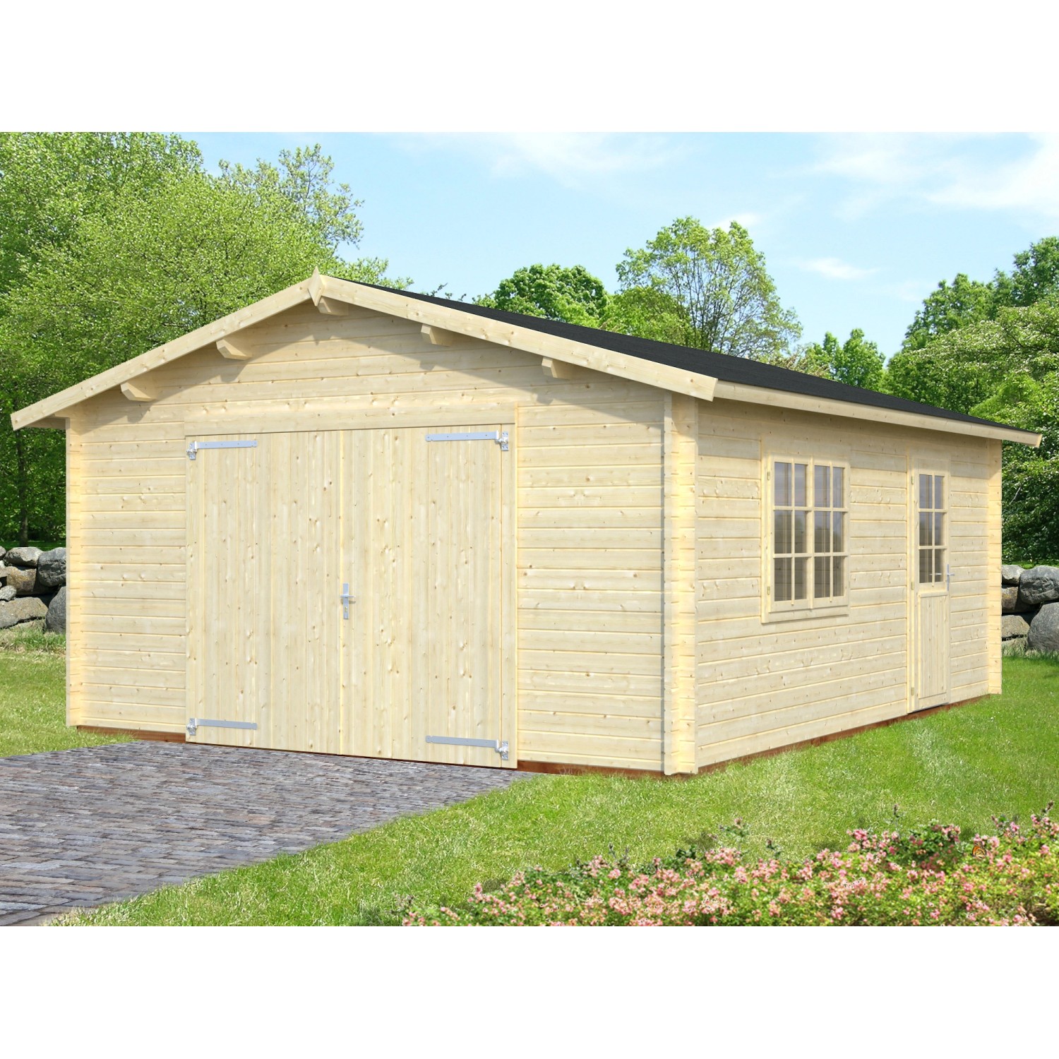 Palmako Holzgarage Roger mit Holztor Natur 450 cm x 550 cm von Palmako