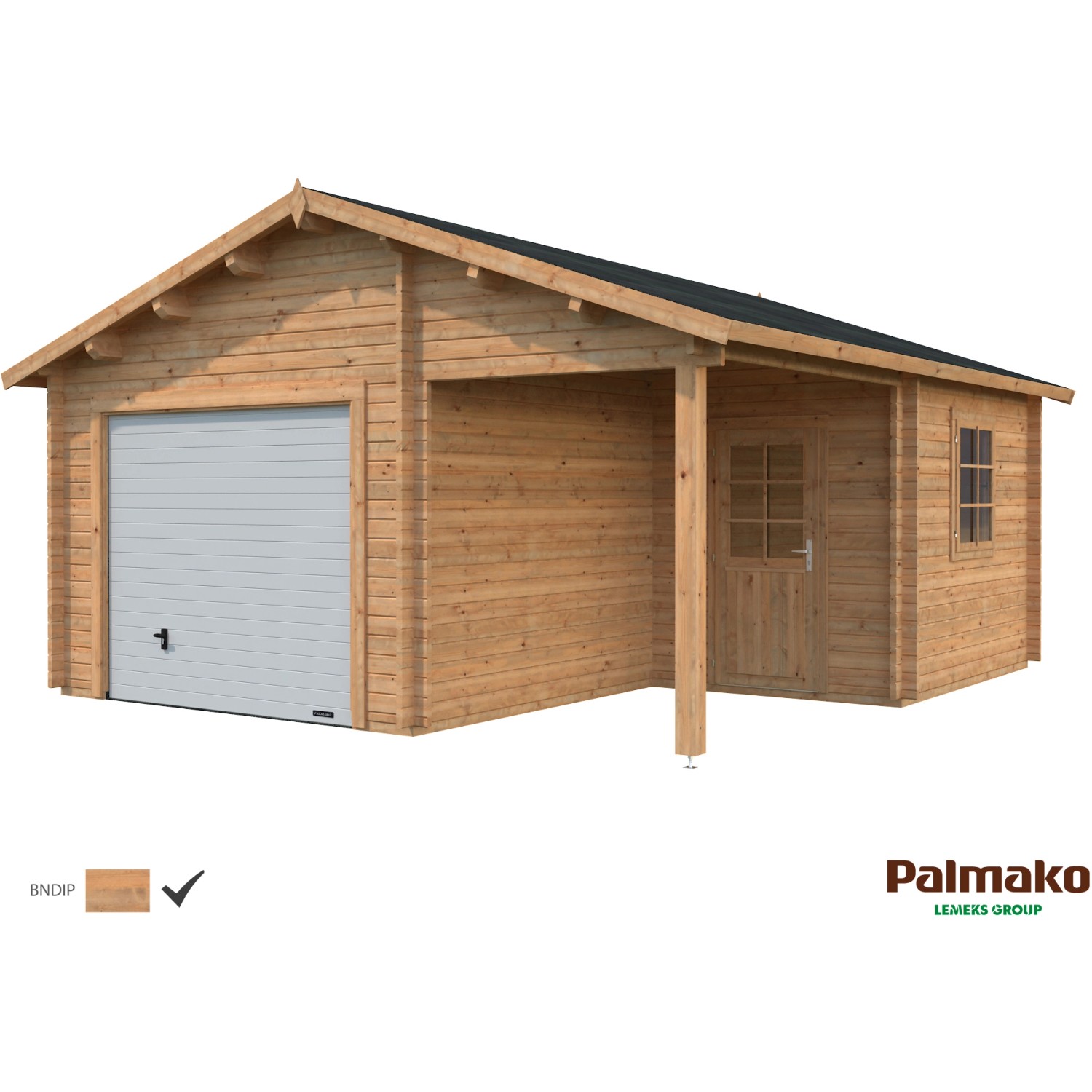 Palmako Holzgarage Roger mit Sektionaltor Braun tauchgrundiert 510 cm x 550 cm von Palmako