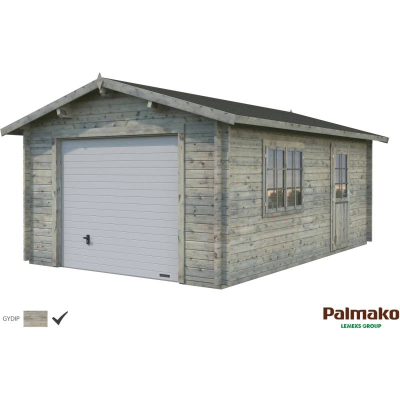 Palmako Holzgarage Roger mit Sektionaltor Grau tauchgrundiert 360 cm x 550 cm von Palmako