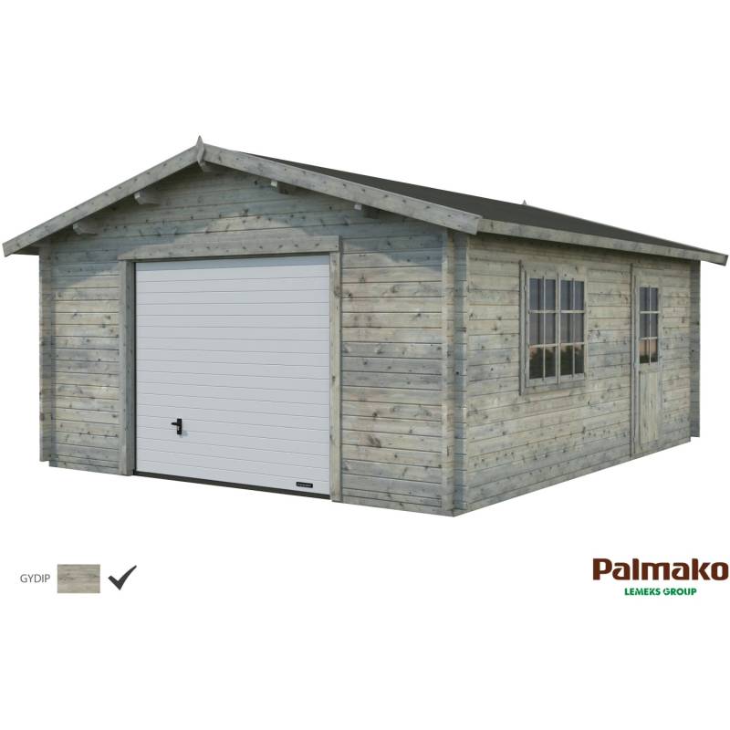 Palmako Holzgarage Roger mit Sektionaltor Grau tauchgrundiert 450 cm x 550 cm von Palmako