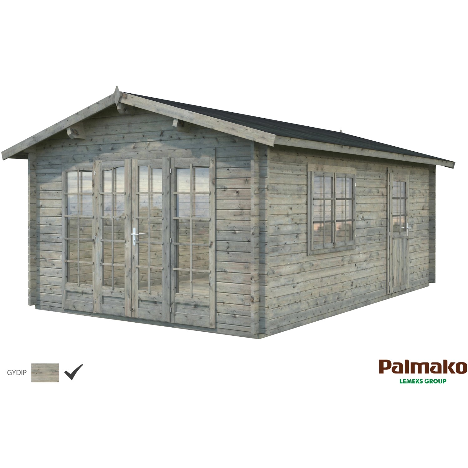 Palmako Irene Holz-Gartenhaus Grau Satteldach Tauchgrundiert 380 cm x 550 cm von Palmako