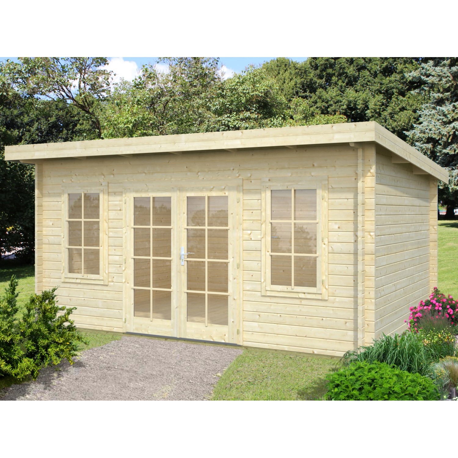 Palmako Lisa Holz-Gartenhaus Natur Pultdach Tauchgrundiert 450 cm x 330 cm von Palmako