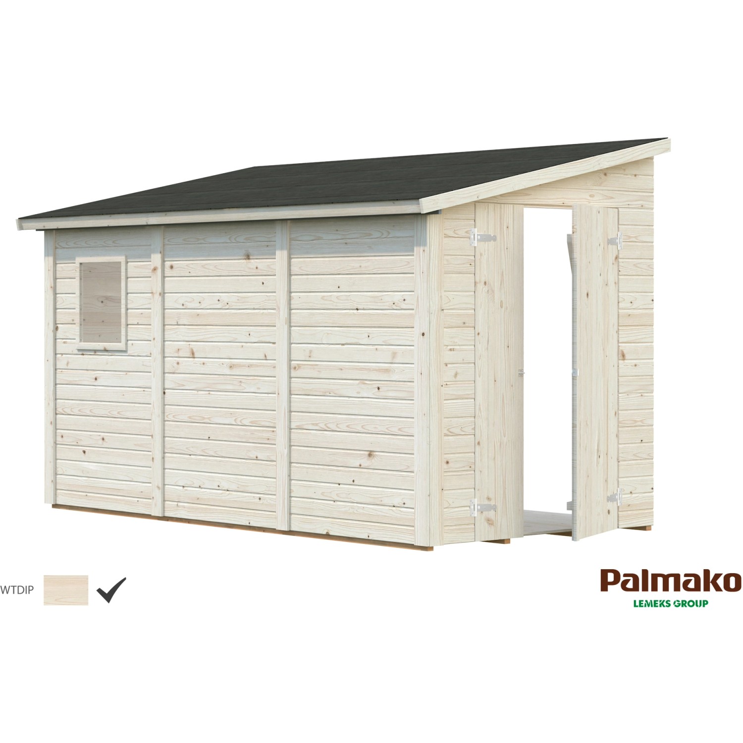 Palmako Mia Holz-Gartenhaus Klar Pultdach Tauchgrundiert 333 cm x 165 cm von Palmako