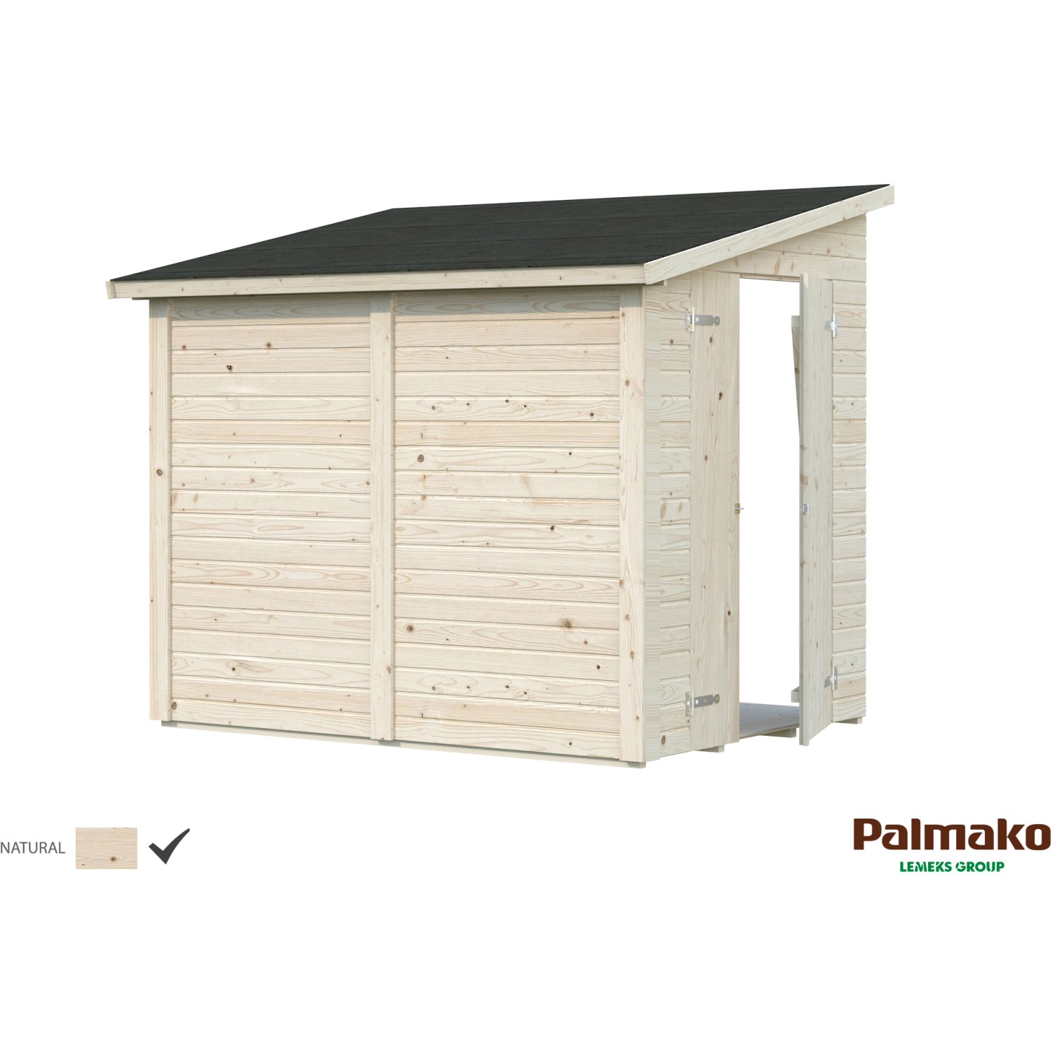 Palmako Mia Holz-Gartenhaus Natur Pultdach Unbehandelt 222 cm x 165 cm von Palmako