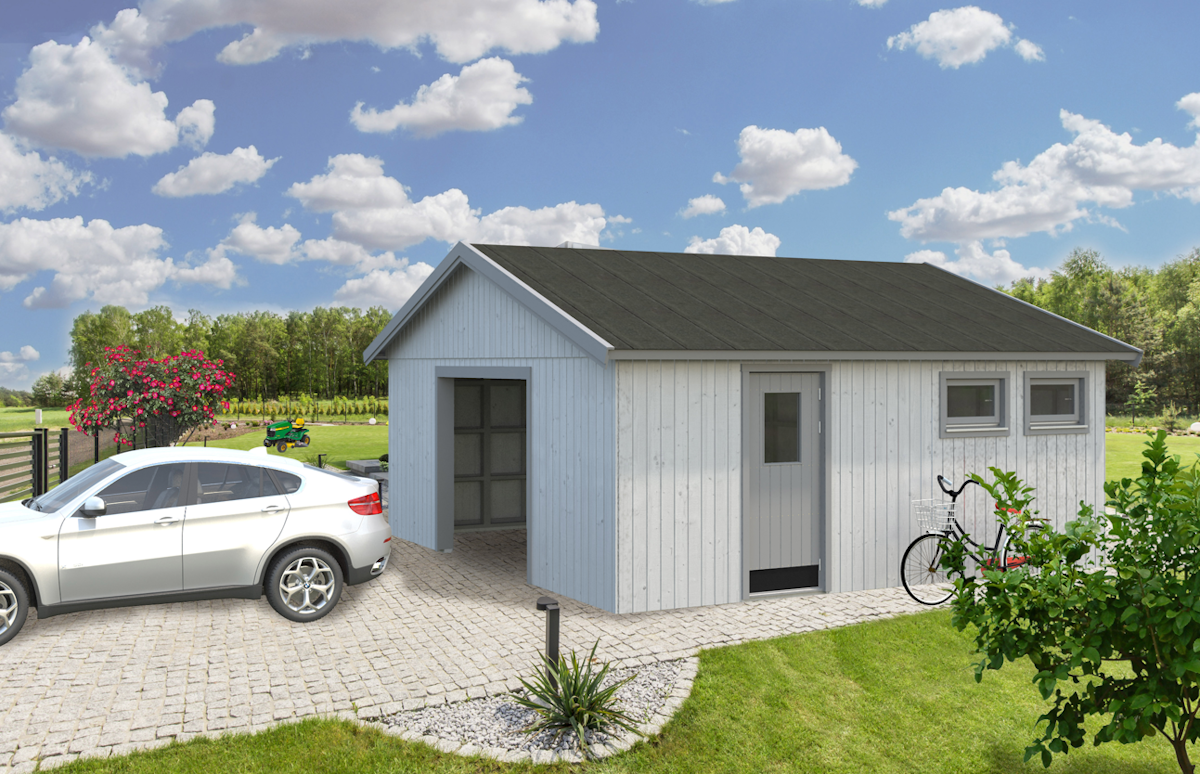 Palmako Nordic+ Gartenhaus/Garage Andre ohne Sektionaltor - 28,5 m² - 160 mm von Palmako