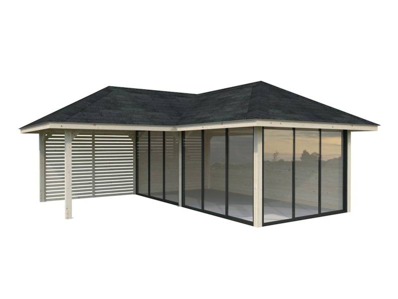 Palmako Pavillon Bianca 24,9 m² Set 514 Slide Plus mit Isolierglas-Schiebetüren transparent tauchgrundiert von Palmako