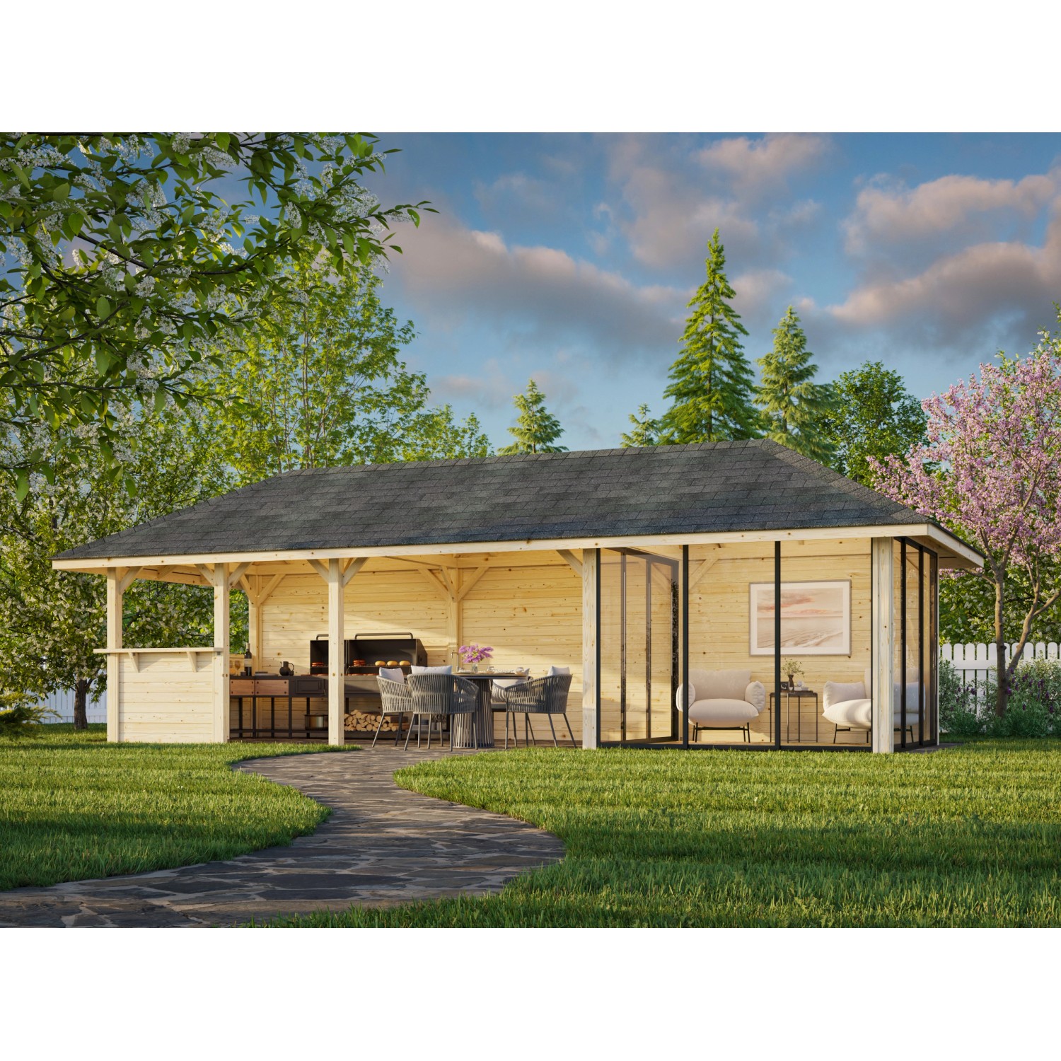 Palmako Pavillon Bianca Set 216 Slide 876 x 300 cm Lackiert Weiß FSC® von Palmako
