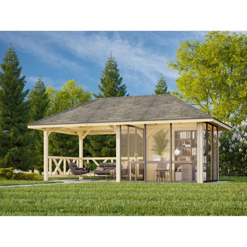 Palmako Pavillon Bianca Set 504 Slide Plus 588 x 300 cm Lackiert Weiß FSC® von Palmako