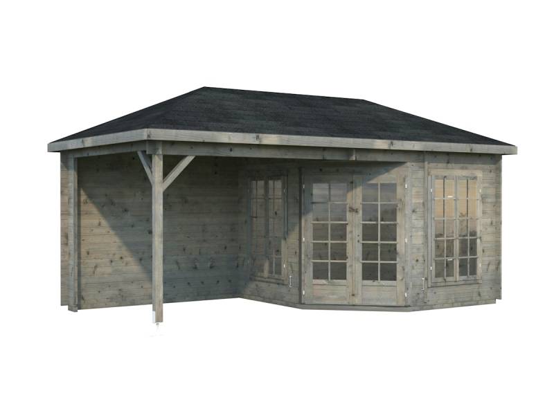 Palmako Pavillon Melanie 6,8+8,3 m² - 28 mm Grau tauchimprägniert von Palmako
