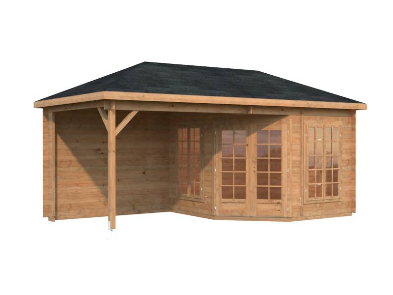 Palmako Pavillon Melanie 6,8+8,3 m² - 28 mm Hellbraun tauchimprägniert von Palmako